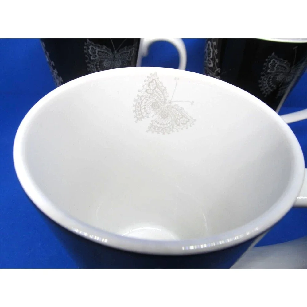 Roscher Butterfly Lace Collection Set Of 4 White On Black 4 1/2